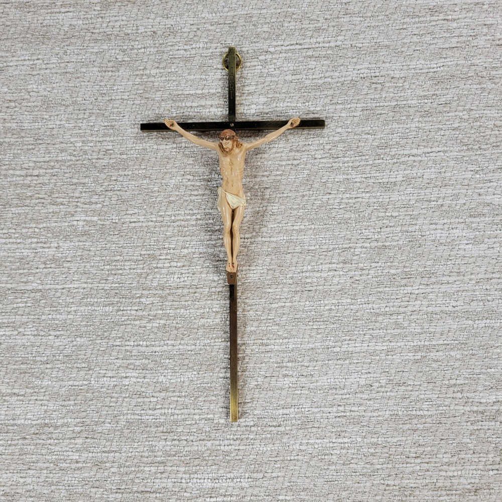 Vintage Brass Crucifix Hanging Wall Cross Catholic Christian Religious Decor